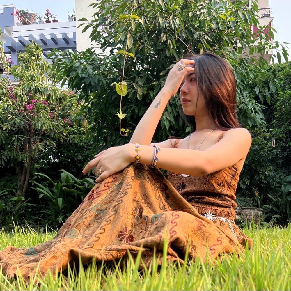 Brown Maxi Skirt and Top Set— Boho Floral Print Women's Maxi - Picture 4 of 7